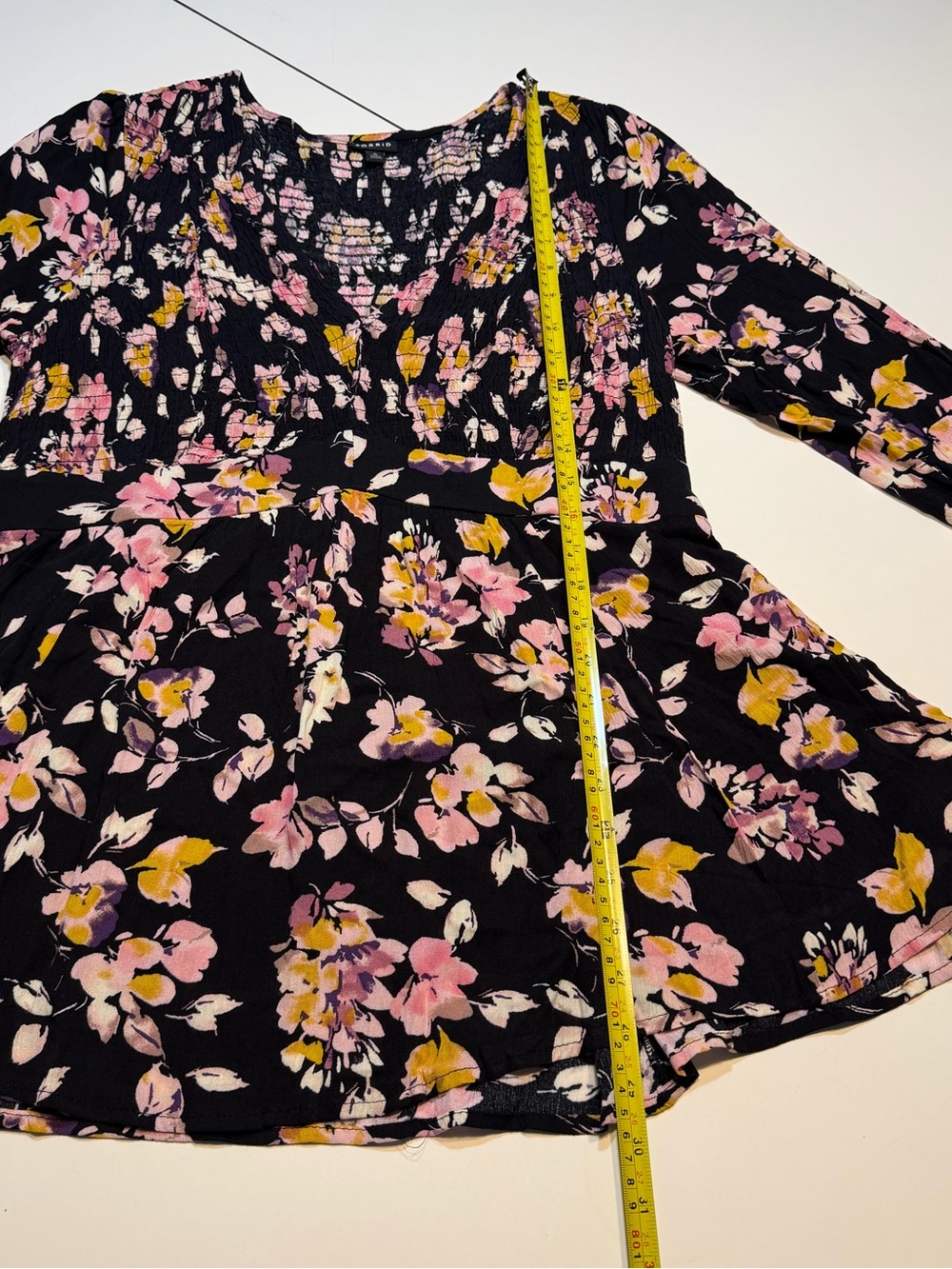 Torrid babydoll size 0 long sleeve black floral pink orange - Picture 3 of 7